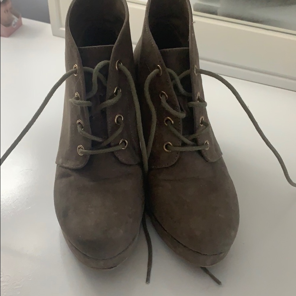 Brown lace up booties